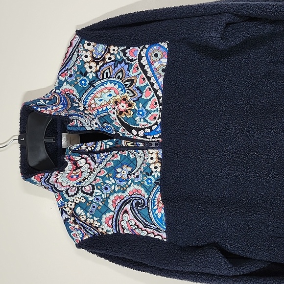 Vera Bradley Teddy Fleece Pullover Paisley Quilted Shoulders Womens Large - Picture 2 of 8